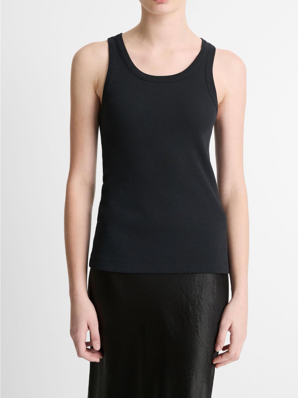 Vince Ribbed Scoop Neck Tank Black Xs Cotton Modal Stretch Euc